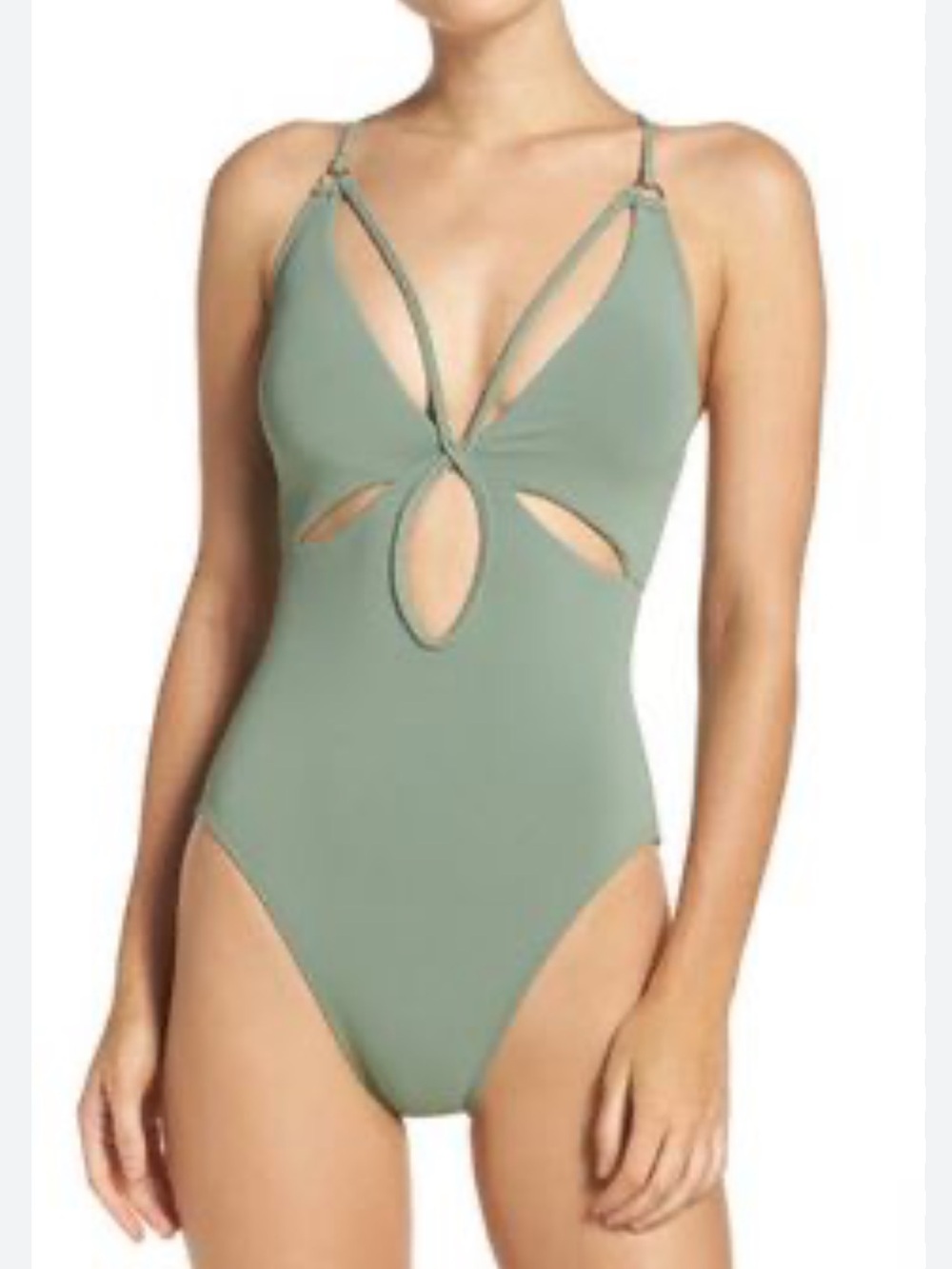 Robin Piccone Ava One-Piece Swimsuit in Sea Green Size 12 Braided Trim